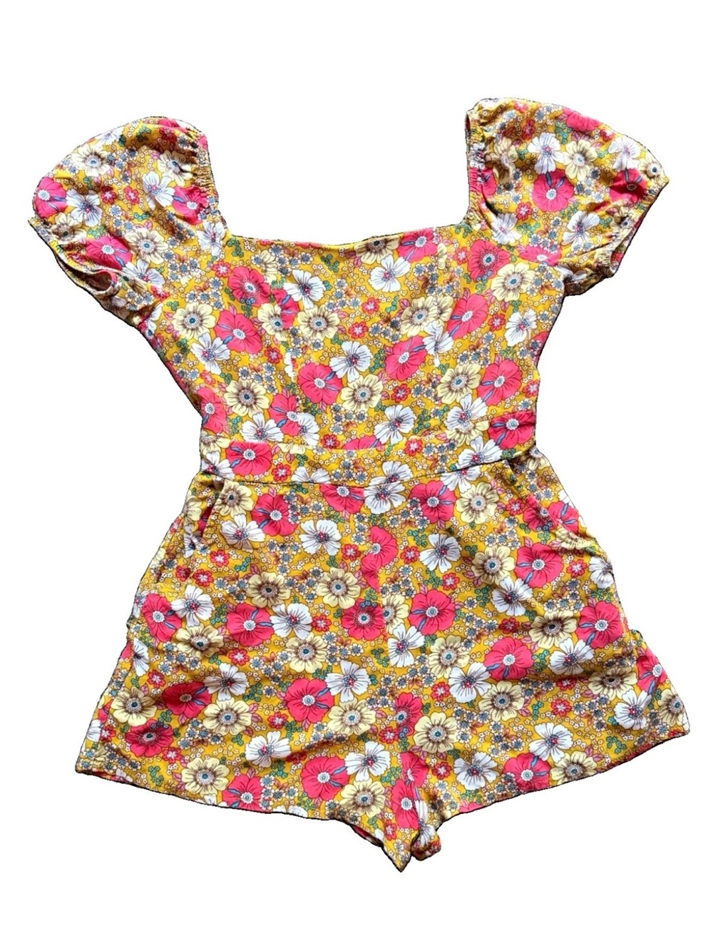 Lily Rose Floral Puff Short Sleeve Ruffle Romper Size Small